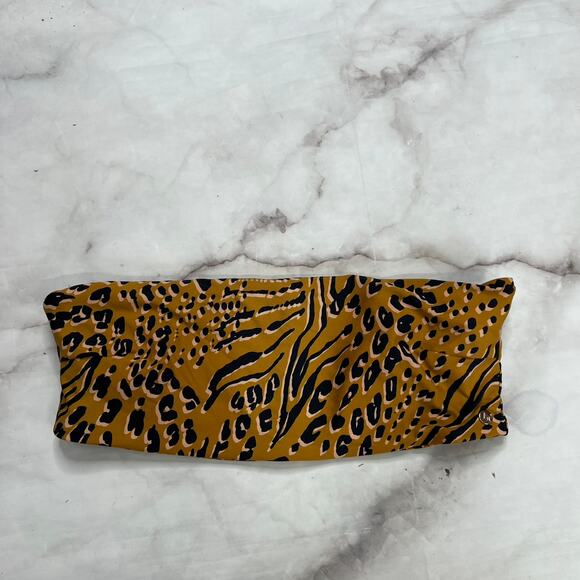 Volcom Juniors Running Wild Bikini Tube Top Size S Brown Animal Print New - Picture 1 of 4